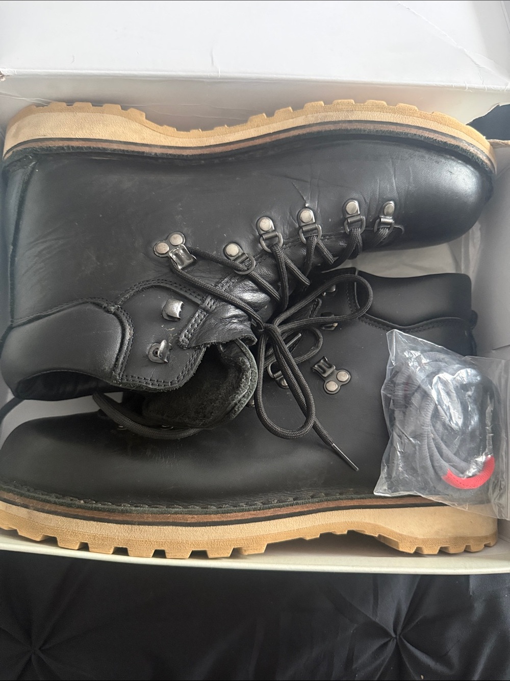 Men's Black Leather Lace-Up Boots with Tan Lug Sole
